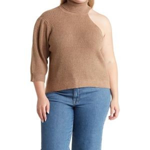 Melrose and Market Plus Brown Caribou Cutout Turtleneck Sweater, 2X